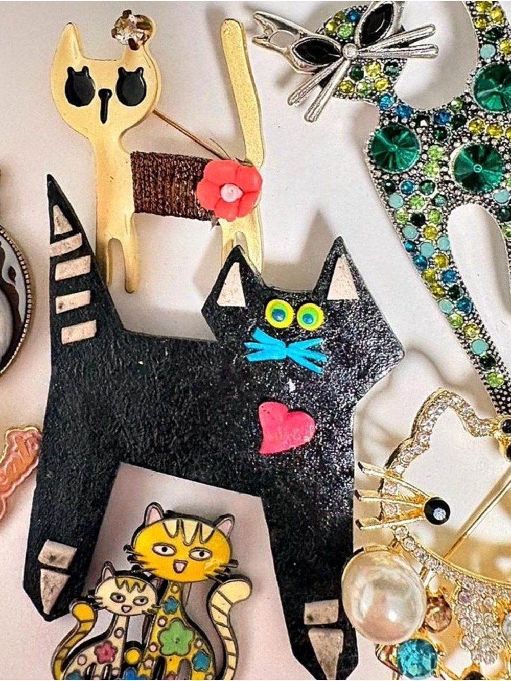 Whimsical Cat Brooch and pendant bundle of 7 for Cat Mom